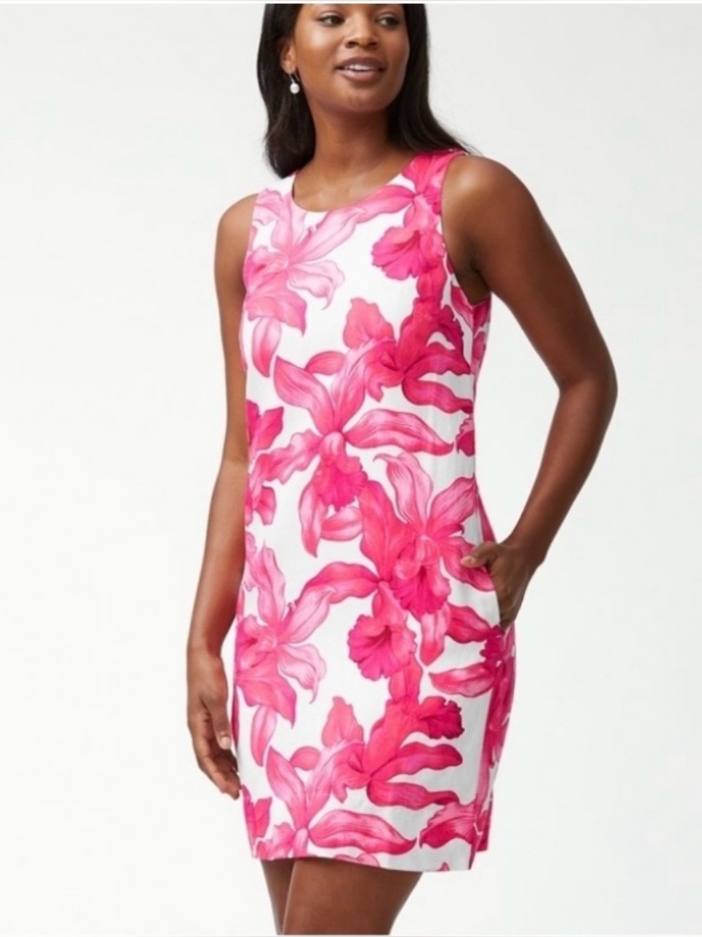 Tommy Bahama Linen Blend Pink and White Floral  Dress Size S/P Like New